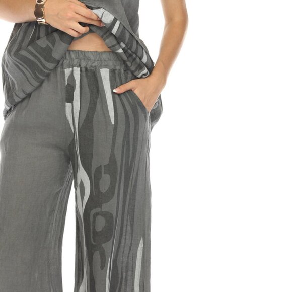 Charcoal Abstract Print Wide Leg Pant - Picture 9 of 9